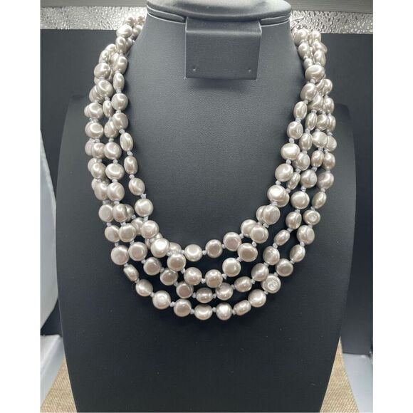 Gray Pearls Multi-strand Necklace Silver Hardware - Picture 5 of 5